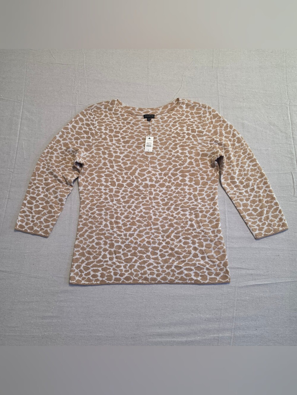 Talbots Animal Print 3/4 Sleeves Jacquard Knit Merino Wool Sweater Women's M